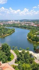 Fototapeta premium Aerial View City Lake Summer Landscape Urban Scenery