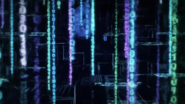 Digital Matrix Code Streaming on Dark Background