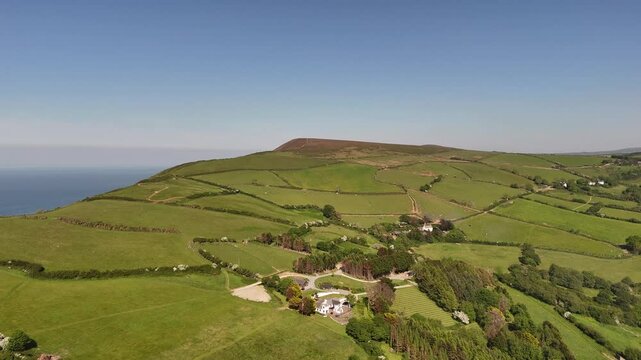 Drone capturing scenery of the Great Hangman summit on the north Devon coast near Combe Martin Town