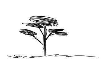 Tree sketch, one line drawing vector illustration.