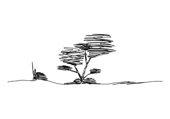 Tree sketch, one line drawing vector illustration.