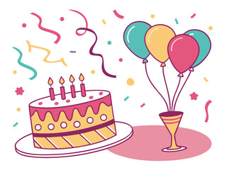 Birthday Party Celebration with Cake and Balloons Ai-Generated