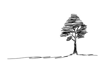 Tree sketch, one line drawing vector illustration.