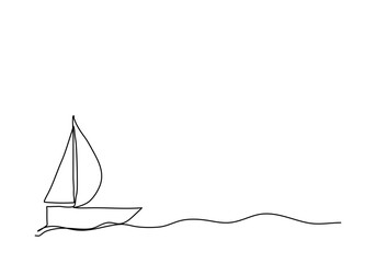 Ship, one line drawing vector illustration.