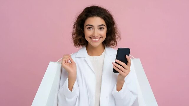 Excited young woman celebrating Black Friday shopping haul