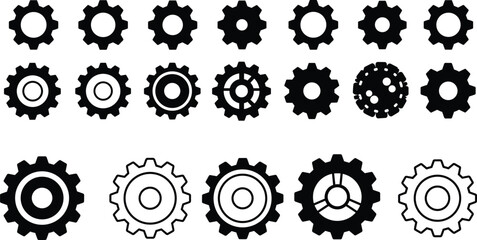 Gear setting icon set, containing Cog wheel, Gear wheel symbol, Vector illustration.