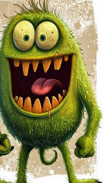 Funny cartoon monster with goofy expressions. Vertical