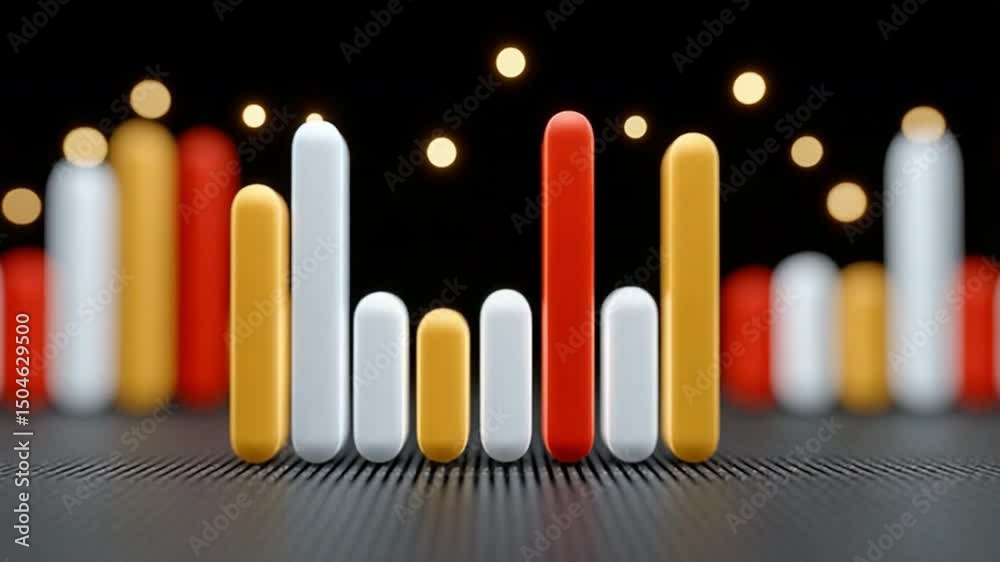 Aufkleber Data Insights: A vibrant data representation comes alive through a stylized, three-dimensional bar graph composed of cylindrical forms. It's a striking visualization of information.