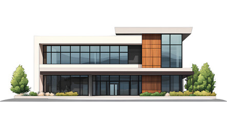 Modern house, front view, isolated on a transparent background.