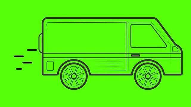 Simple animated cargo truck van outline. Blue fast delivery icon. Transport vehicle in motion. Seamless loop 4K HD video with Greenn Screen background. Motion graphic design express delivery van.