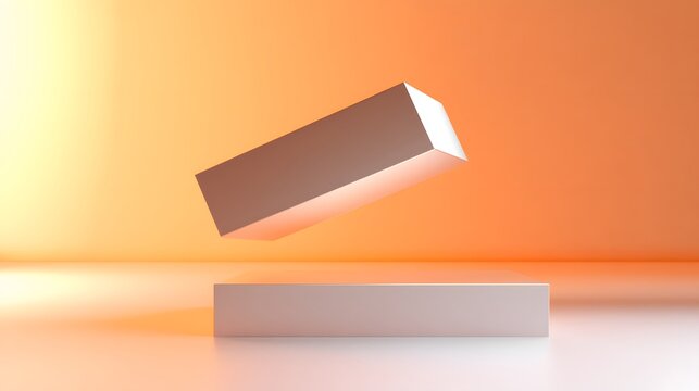 Abstract 3D Render Minimalist Geometric Shapes Orange Background Floating Box