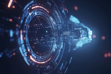 Abstract Futuristic Technology Glowing Rings and Circuits