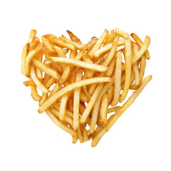 French Fries Heart, Delicious French fries forming a perfect heart shape, creating a tempting and...