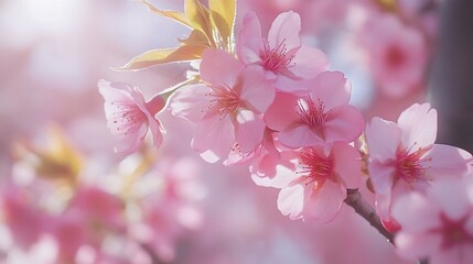 Obraz premium Delicate Pink Blossoms in Gentle Light: A Celebration of Spring Beauty