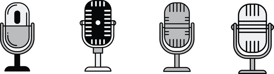 Microphone Icons set. variant microphone icon. Karaoke mic. Podcast microphone. web and mobile icons. 