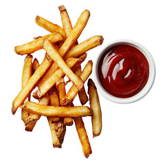 French Fries with Ketchup, Here are a few potential titles for the image fresh French fries with...