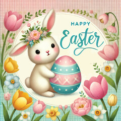 Hoppy Happy Easter Bunny Egg Print Design in Vector