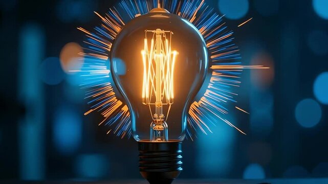 Light of Innovation: A Glowing Symbol of Creativity and Inspiration
he image features a classic incandescent light bulb illuminated against a dark, blurred background. The warm, golden glow of the fil