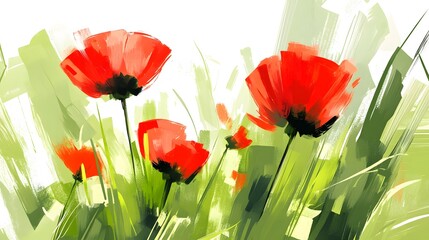 Fototapeta premium Red Poppies Abstract Painting Floral Art