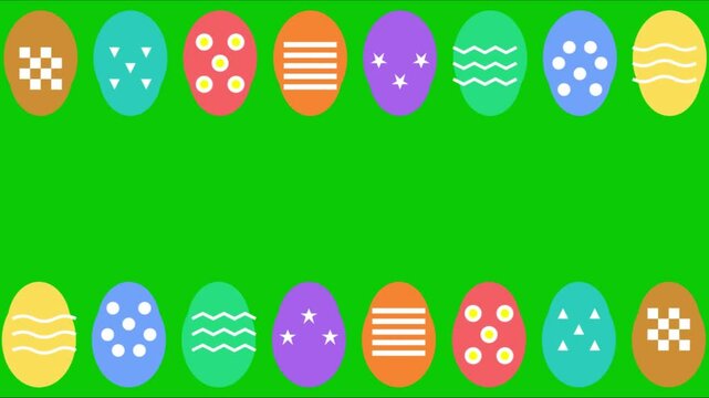 Colorful Easter Eggs Animation With Abstract Geometric Pattern on Green Background Featuring Minimalist Decorative Texture and Modern Easter Egg Design for Seasonal and Holiday Motion Graphics