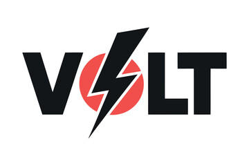 Modern Volt Logo Design Featuring a Bold Lightning Bolt and a Red Circle on a Clean White Background Perfect for Branding