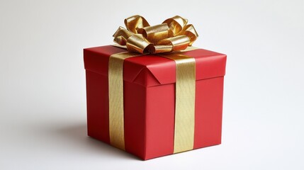 Fototapeta premium Gift box with golden ribbon sits on a plain background ready for special occasions