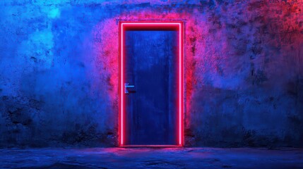 A cyberpunk neon door with pulsating blue lines