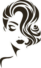 Woman Face Vector - Elegant Woman Face Vector with Stylish Hair in Minimalist Black and White Design