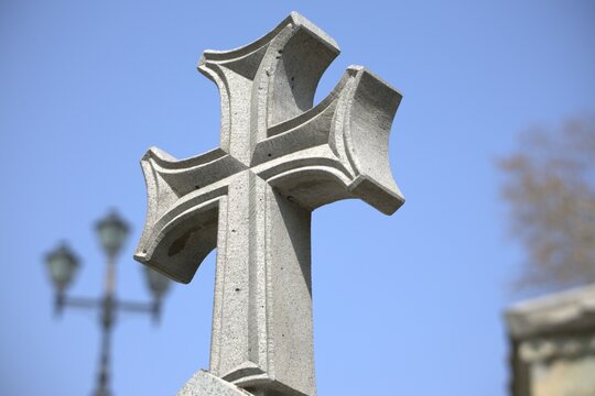 A stone cross on the roof of a Georgian church - Bolnisi cross