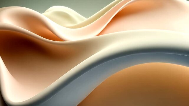 Wavy pastel layers of cream and tan create abstract background pattern in three dimensional flowing shapes for modern graphic design