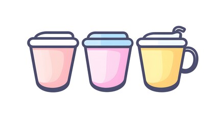 Pastel Colored Coffee Cups Drinks Take Away Beverage Illustration