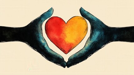 Two artistic hands forming a heart shape, symbolizing love and connection, with a soft background