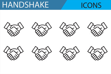 Line art icons showing handshakes, symbolizing mutual understanding and cooperation in a professional setting.