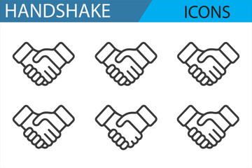 A series of minimalist handshake icons representing connection, teamwork, and corporate professionalism.
