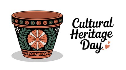 Cultural Heritage Day illustration with a decorated flower pot on white