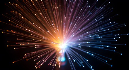 Fototapeta premium Fiber optic cable bundle emitting radiant light strands