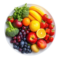 Fruit and vegetables on plate, Creative silhouette of a face made with vibrant fruits and...