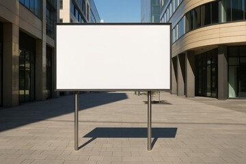 Fototapeta premium Billboard in minimalist city plaza with tiled square