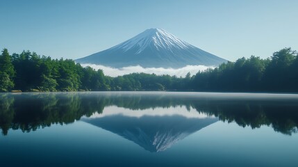 Fototapeta premium Majestic snowy mountain with perfect mirror reflection in lake