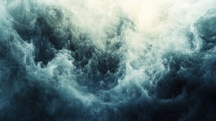 Ethereal teal abstract with swirling clouds and a bright, hazy light source