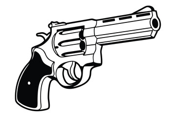 Revolver handgun pistol firearm weapon gun illustration black and white drawing