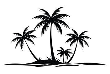 Black and white palm trees vector illustration tropical island design art