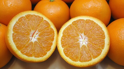 Juicy Orange Slices and Whole Oranges, Fresh Citrus Fruits