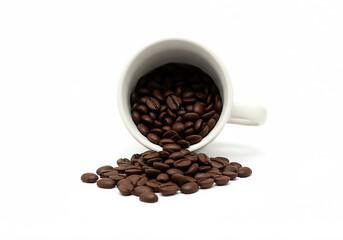 Naklejka premium Rich Aroma Coffee Beans Spilling from a Mug - A Delightful Image of Roasted Coffee Beans