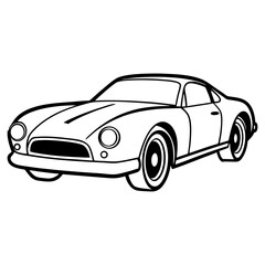 Fototapeta premium Luxury vintage sports car in a one-line minimalist drawing, side view, black and white, sleek elegance, 1960s