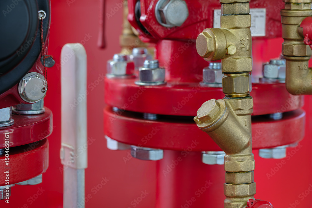 Poster copper block with valves part of a fire protection system