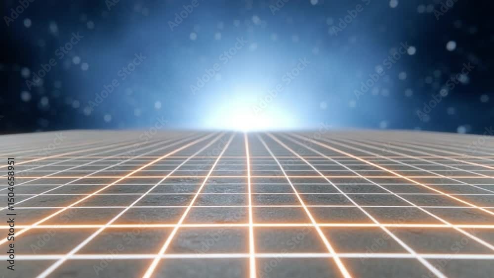 Poster abstract digital grid: a futuristic digital grid extends into a bright light source, a symbol of inn