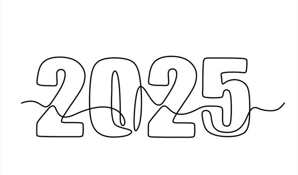 2025 New Year continuous one line drawing vector illustration. Editable stroke