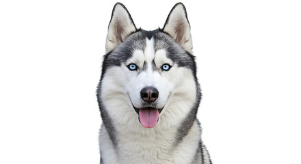 Striking Husky Portrait with Intense Blue Eyes on a Clean White Backdrop