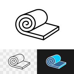 Roll icon of construction covering material, yoga carpet mat, mattress, thick fabric or other rollable stuff. Editable stroke.
